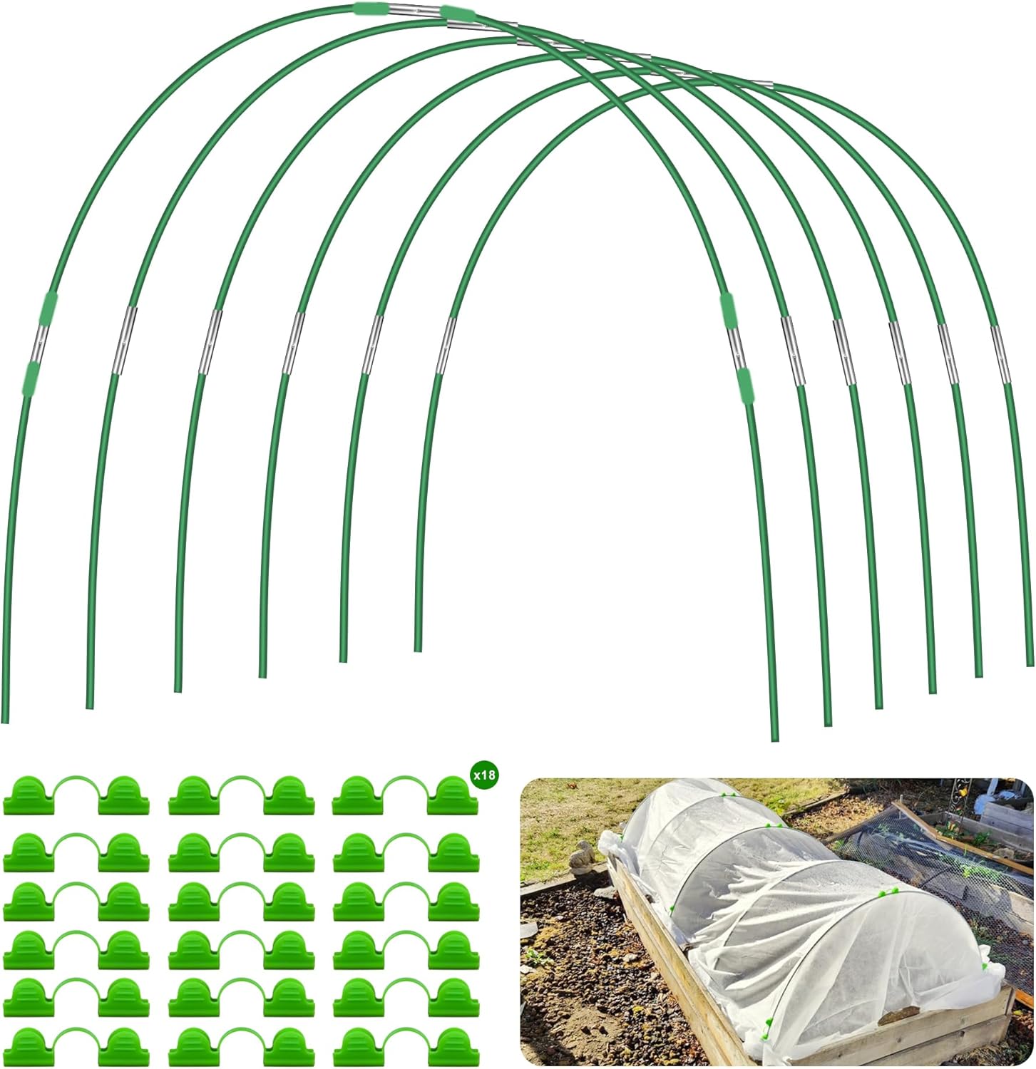 FOTMISHU Garden Hoops for Raised Beds Row Cover,6 Sets 5.6ft Grow Tunnel,Rust-Free Fiberglass Greenhouse Support Hoops Frame for Garden Mesh Netting, Outdoors Plant Growth -24PCS-VerdiqueGarden