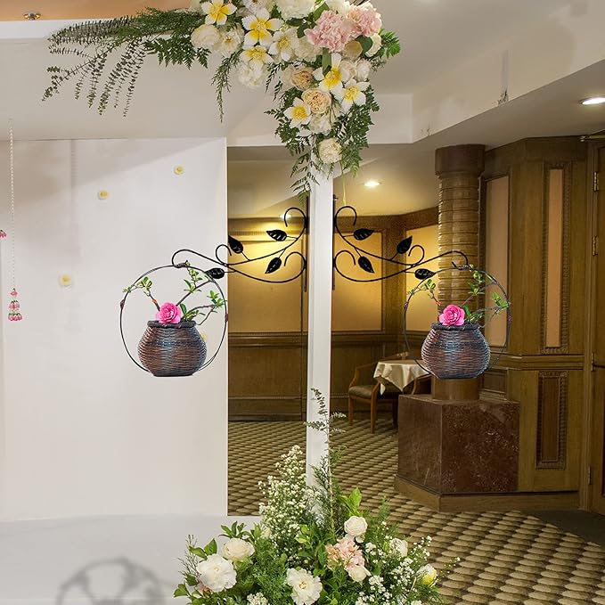 4 Leaves Style Metal Hanging Plant Brackets 12 inches x 9 inches, Pack of 2, Wall Mount Plant Hangers, Planter Hooks for Flower Baskets, Bird Feeders in Corridor/Patio/Porch/Garden-VerdiqueGarden