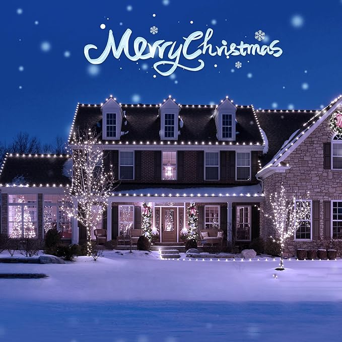 C6 LED Christmas String Lights, 20 ft 60 LED Battery Operated Faceted Strawberry Lights, Waterproof for House Roof Roofline Christmas Tree, White, 2 Pack-VerdiqueGarden