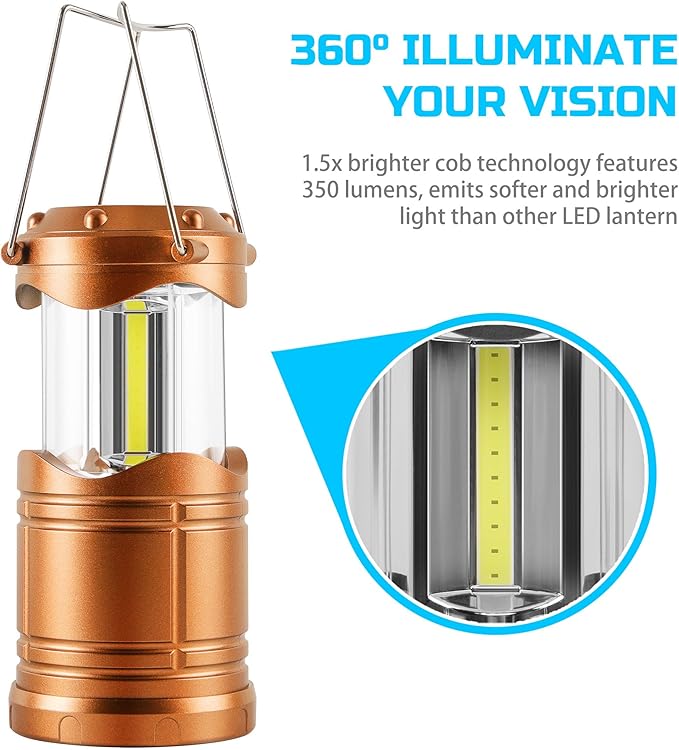 Lichamp LED Camping Lantern, 4 Pack Battery Powered Flashlight for Power Outages, Portable Collapsible Hanging Light Essential for Home, Outdoor, Emergency Lamp Survival Kit Gear for Hurricane, Gold-VerdiqueGarden