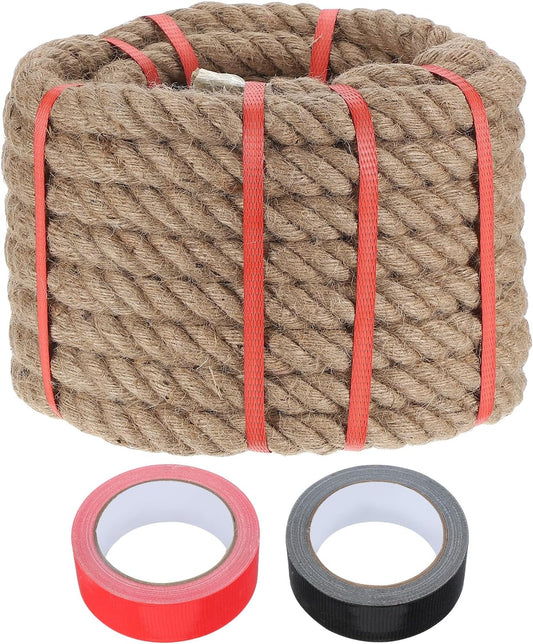 MECCANIXITY Jute Rope 1 Inch x 44ft, Thick Twine Rope Ropes Braided Jute Twine Natural Brown Burlap Cord String Heavy Twisted with Tapes for Decorative Crafts Railing Swing Tug of War-VerdiqueGarden