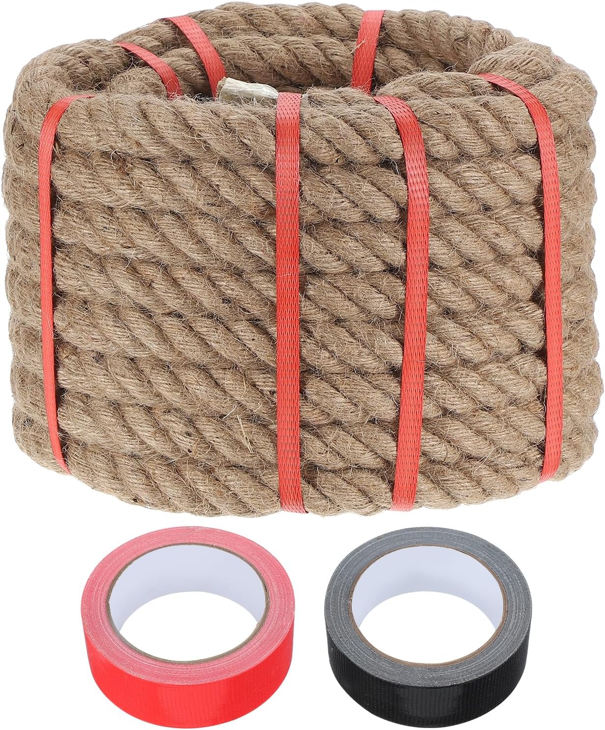 MECCANIXITY Jute Rope 0.9 Inch x 44ft, Thick Twine Rope Ropes Braided Jute Twine Natural Brown Burlap Cord String Heavy Twisted with Tapes for Decorative Crafts Railing Swing Tug of War-VerdiqueGarden