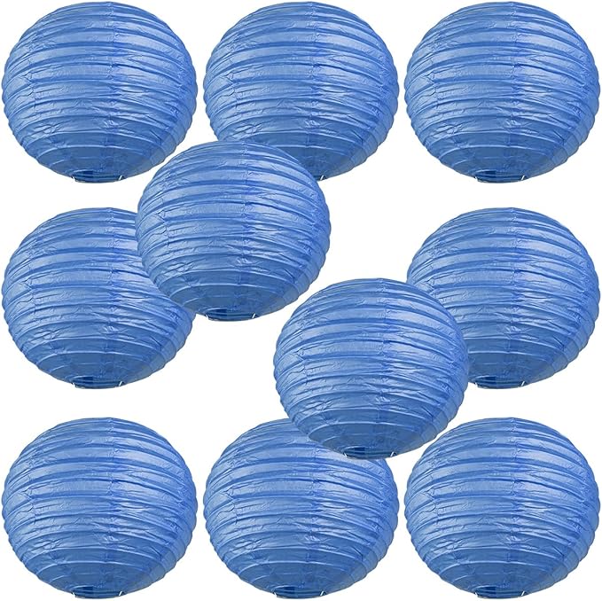 WYZworks Round Paper Lanterns 10 Pack (Flat Blue, 10") - Hanging Paper Lanterns Lamp for Wedding, Birthday, Party and Home Decorations with 8", 10", 12", 16" Option-VerdiqueGarden