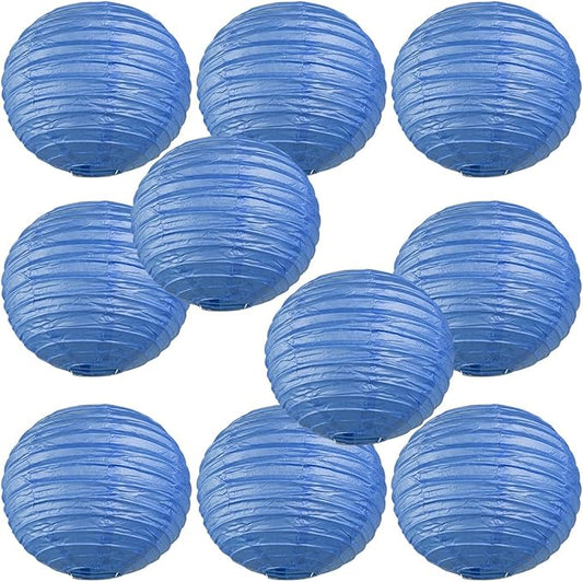 WYZworks Round Paper Lanterns 10 Pack (Flat Blue, 10") - Hanging Paper Lanterns Lamp for Wedding, Birthday, Party and Home Decorations with 8", 10", 12", 16" Option-VerdiqueGarden