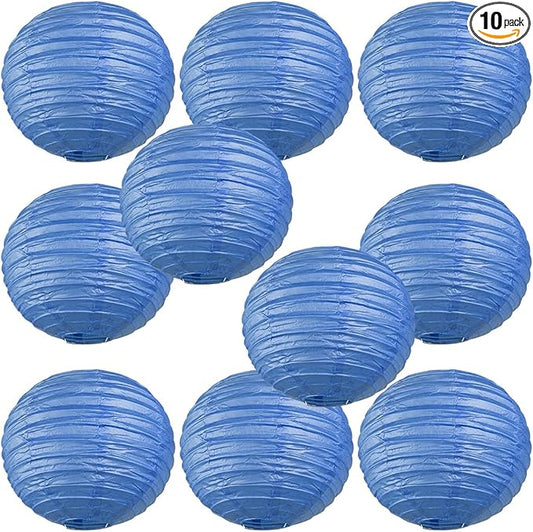 WYZworks Round Paper Lanterns 10 Pack (Flat Blue, 14") - Hanging Paper Lanterns Lamp for Wedding, Birthday, Party and Home Decorations with 8", 10", 12", 16" Option-VerdiqueGarden