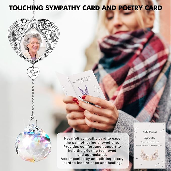 Memorial Gifts for Loss of Loved One, Sympathy Gifts Personalized Memorial Picture Frame Ornament - SunCatcher Crystal Ball, Rainbow Bereavement Gift Ideas for Loss of Mom, Dad, Friend-VerdiqueGarden