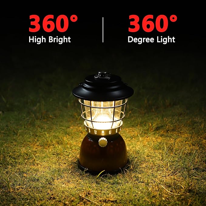 LED Camping Lantern Rechargeable Stepless Dimming Vintage Tent Lamp, 4000mAh Power Bank, IPX5 Waterproof Portable Hanging Camping Tent Light for Camping Hiking Emergency and Power Outage-VerdiqueGarden