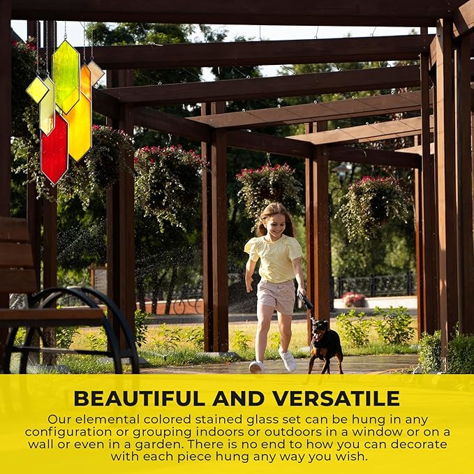 Sensory4U Stained Glass Suncatcher – Element Earth Tones Window Hanging Wall Art – Modern Design Home or Garden Décor – Unique Glass Suncatcher for Window, Porch, or Patio-VerdiqueGarden
