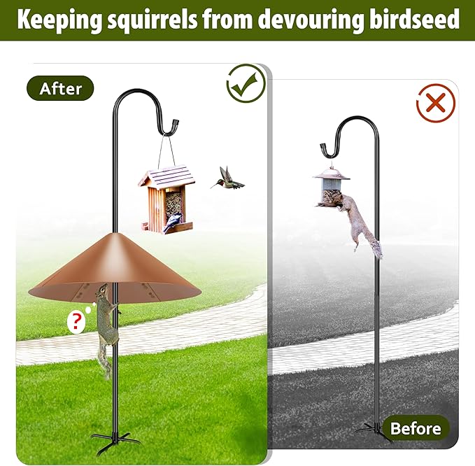 Squirrel Baffle for Bird Feeder Pole, 19-Inch Outdoor Bird Feeder Guard, Squirrel-Proof Birdhouse Baffles, Shepherd's Hook for Outside(Brown)-VerdiqueGarden