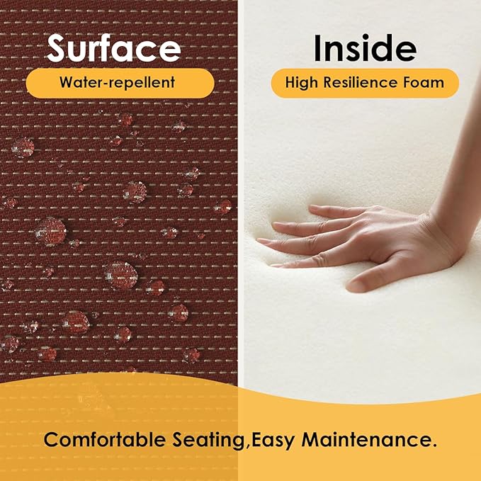 Outdoor Square Corner Seat Cushion, 19"x19"x3", Set of 4, Non Slip Seat Cushion Pads with Removable Cover for Patio Furniture, Garden Yard Lawn, Tan Dotted Red Base-VerdiqueGarden