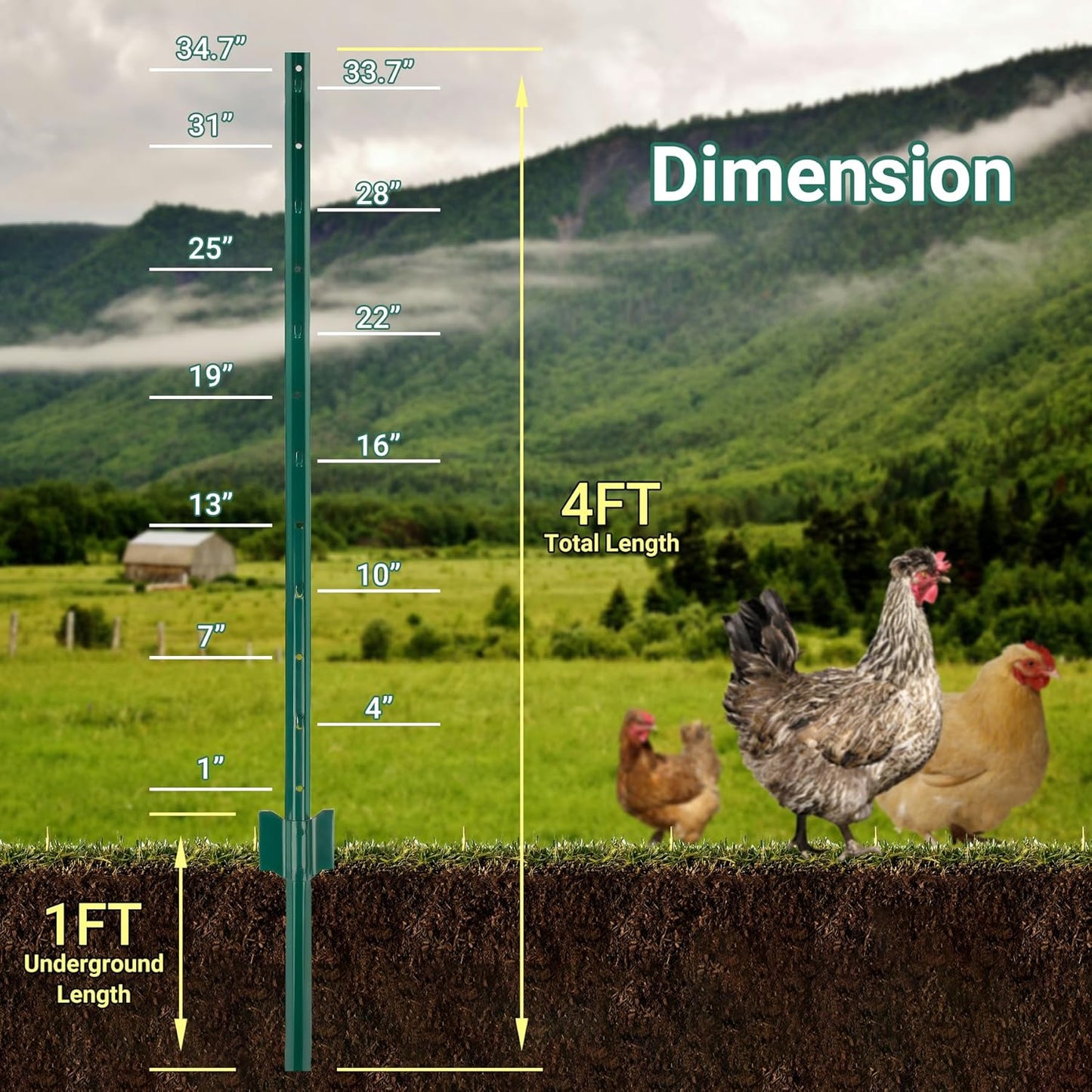 Fence Posts 4 Ft - 16 Pack, Heavy Duty Metal Fence Post, No Dig U Post for Farm, Garden, Orchard and Outdoor Wire Fencing(Green)-VerdiqueGarden