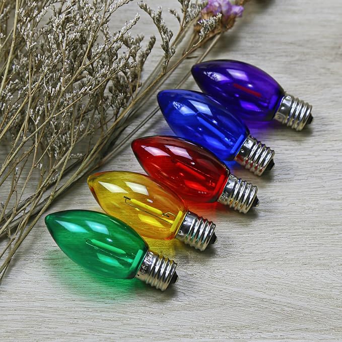 25 Pack C9 LED Replacement Christmas Light Bulbs Multicolor, Waterproof Shatterproof Outdoor String Lights Vintage LED Filament Bulb, E17 Base, Commercial Grade Holiday Decoration Bulbs-VerdiqueGarden