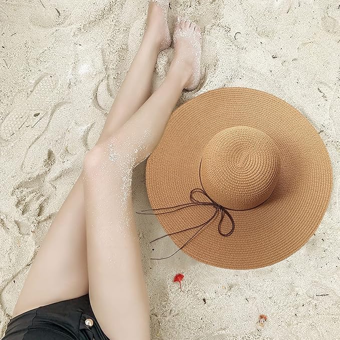 Floppy Big Beach Straw Hats for Women Foldable Summer Wide Brim Packable Sun Hat Womens Travel Straw Fedora Hat-VerdiqueGarden