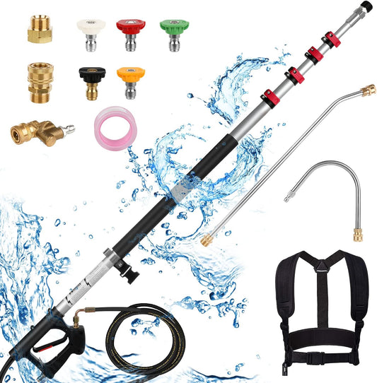 Pressure Washer Extension Wand 24 FT, Extension Pole for Pressure Washer with Gutter Extension, and 5 Spray Nozzle Tips for Roof Fence Window Washing Gutter Cleaner-VerdiqueGarden