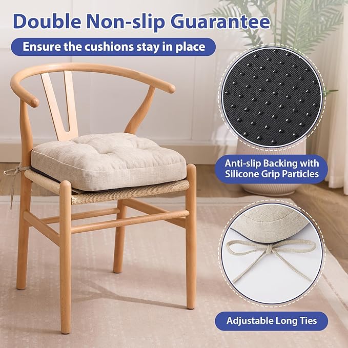 Chair Cushions, Memory Foam Dining Chair Cushions, Tufted Indoor Chair Pads, Set of 4, 16.5' x 16.5' x 3.5', Beige-VerdiqueGarden