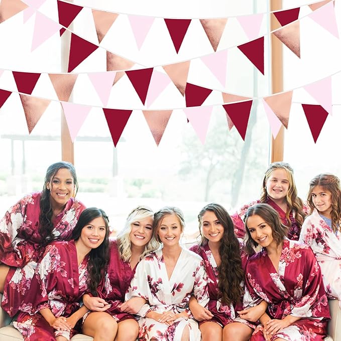 Burgundy Party Decorations Rose Gold Maroon Pink Fabric Triangle Pennant Banner Pink Garnet Flag Bunting Garland for Graduation Wedding Birthday Bridal Shower Bachelorette Anniversary Party Supplies-VerdiqueGarden