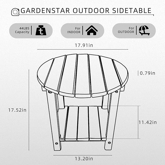 Adirondack Round Outdoor Side Table 2-Tier Storage Patio Side Table, HDPE End Tables for Backyard Pool Porch Garden Lawn (Grey)-VerdiqueGarden
