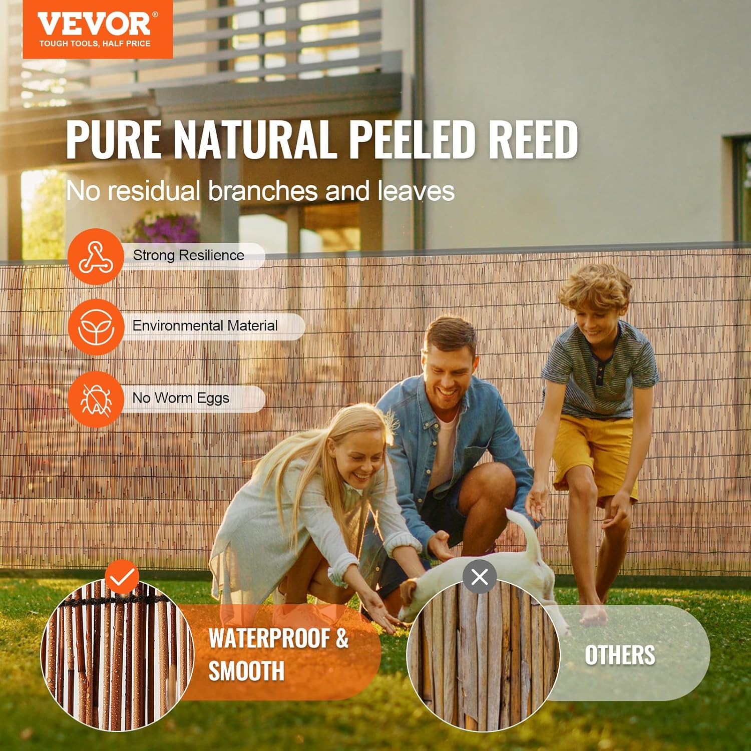 VEVOR Natural Reed Fencing, 4ft x 16.4 ft, Decorative Bamboo Privacy Screen,Reed Fence Roll Patio Decorative Fences Reed Screen Curtain for Garden Backyard Patio Balconies,Brown-VerdiqueGarden