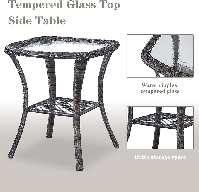 5 Pieces Patio Furniture Sets Wicker Outdoor Furniture, Rattan Patio Swivel Glider Chairs with 2 Ottoman and Glass Side Table-VerdiqueGarden