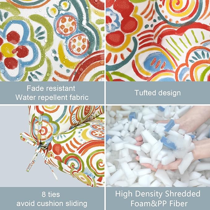 LVTXIII Outdoor Seat/Back Chair Cushion Patio Tufted High Back Cushion, Seasonal Replacement Rocking Chair Cushion with Ties (22” W x 20D”, Set of 2, Flower Red)-VerdiqueGarden