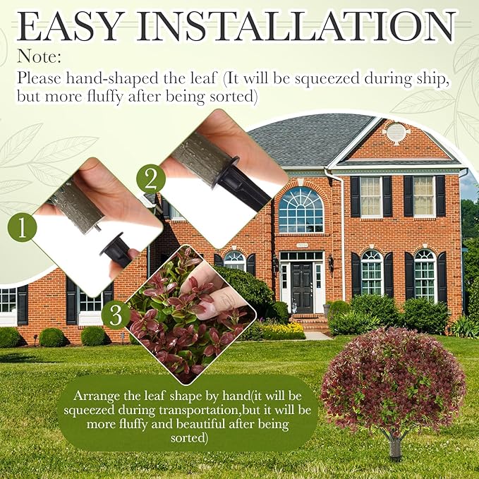 Yunlly 2 Pack 18" Artificial Boxwood Ball Bush Topiary Trees Fake Outdoor Plants, Realistic UV Resistance Faux Shrubs with Spike Greenery Topiary for Front Porch Garden Yard Patio Indoor (Dark Red)-VerdiqueGarden