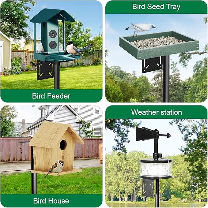 Bird Feeder Pole, 92in Adjustable Bird House Pole for Outdoors, Heavy Duty Smart Feeder Pole Mount Kit for Feeders, Birdhouse, Weather Station, Birdwatching-VerdiqueGarden