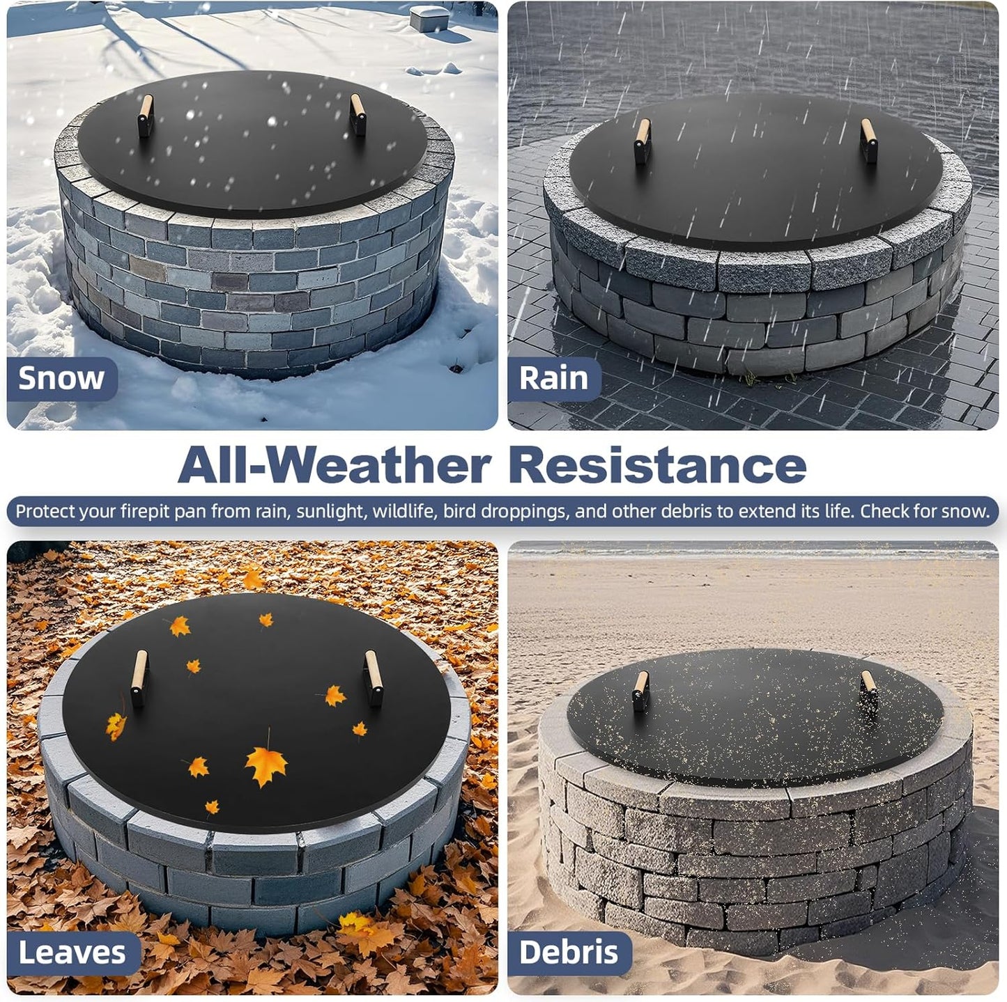 1MORE Fire Pit Lid Round 36" - Metal Firepits Cover with Wooden Handles for Patio Firepits,Rust Resistant 1.5mm Fire Pits Metal Lid, Firepits Accessory, Fire Pits Cover Round, All-season Protective-VerdiqueGarden