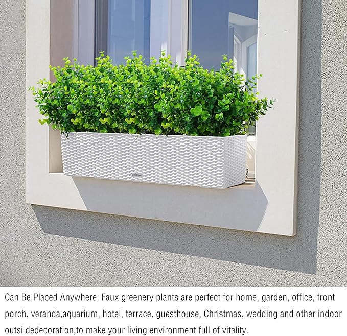 Artificial Plants Flowers Grass Shrubs 8 Pack No Fade Faux Plastic Flowers Outdoor for Farmhouse Garden Porch Patio Indoor Wedding Decoration Greenery Fake Plants uv Resistant (1#Green)-VerdiqueGarden