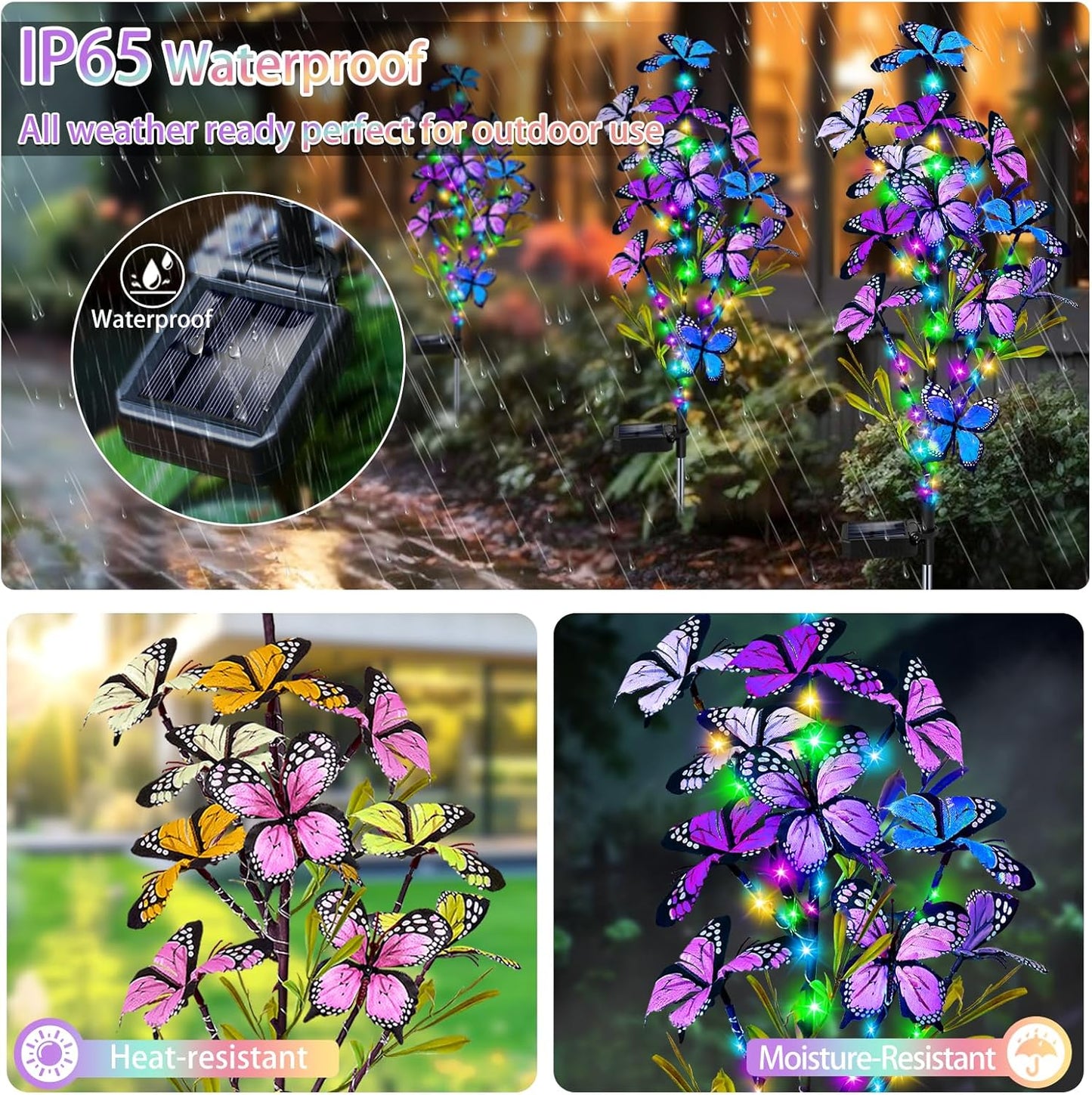 Solar Garden Lights Outdoor, Waterproof 6 Pack Solar Butterfly Lights with 60 LED 12 Butterfly Colorful Lighting for Garden Yard Lawn Outdoor Decor, Gift for Mom Women Mother's Day-VerdiqueGarden