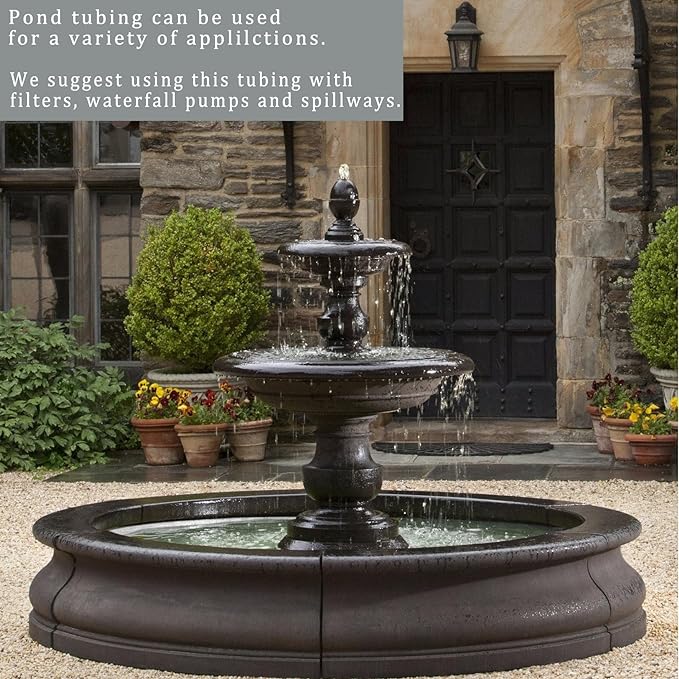 Pond Hose ID 1/2” × 50ft Black Corrugated Flexible Reinforced PVC Hose Vinyl Tubing for Pond Pump Fountain Garden Waterfall, Non-toxic & Kinkproof, with 2 clamps-VerdiqueGarden