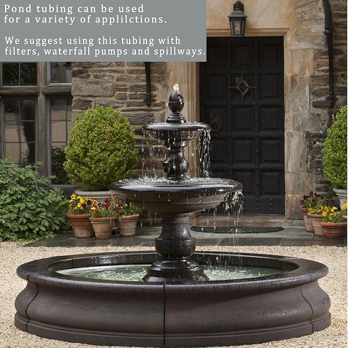 Pond Hose ID 1/2” × 25ft Black Corrugated Flexible Reinforced PVC Hose Vinyl Tubing for Pond Pump Fountain Garden Waterfall, Non-toxic & Kinkproof, with 2 clamps-VerdiqueGarden