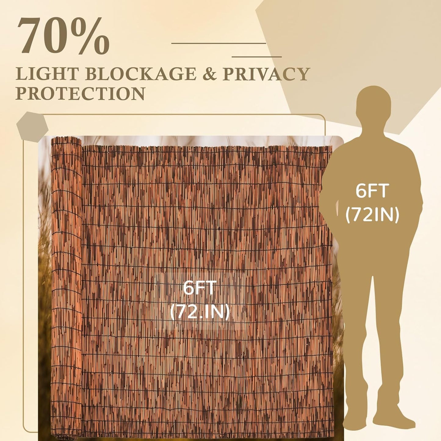 Brown 6FT X 16.4FT Reed Fencing Roll, Balcony Privacy Reed Shade Bamboo Fencing Garden Fence Border, Wind Block Sunshade Fence Screen for Outdoor Yard Patio Flower Bed Edge-VerdiqueGarden