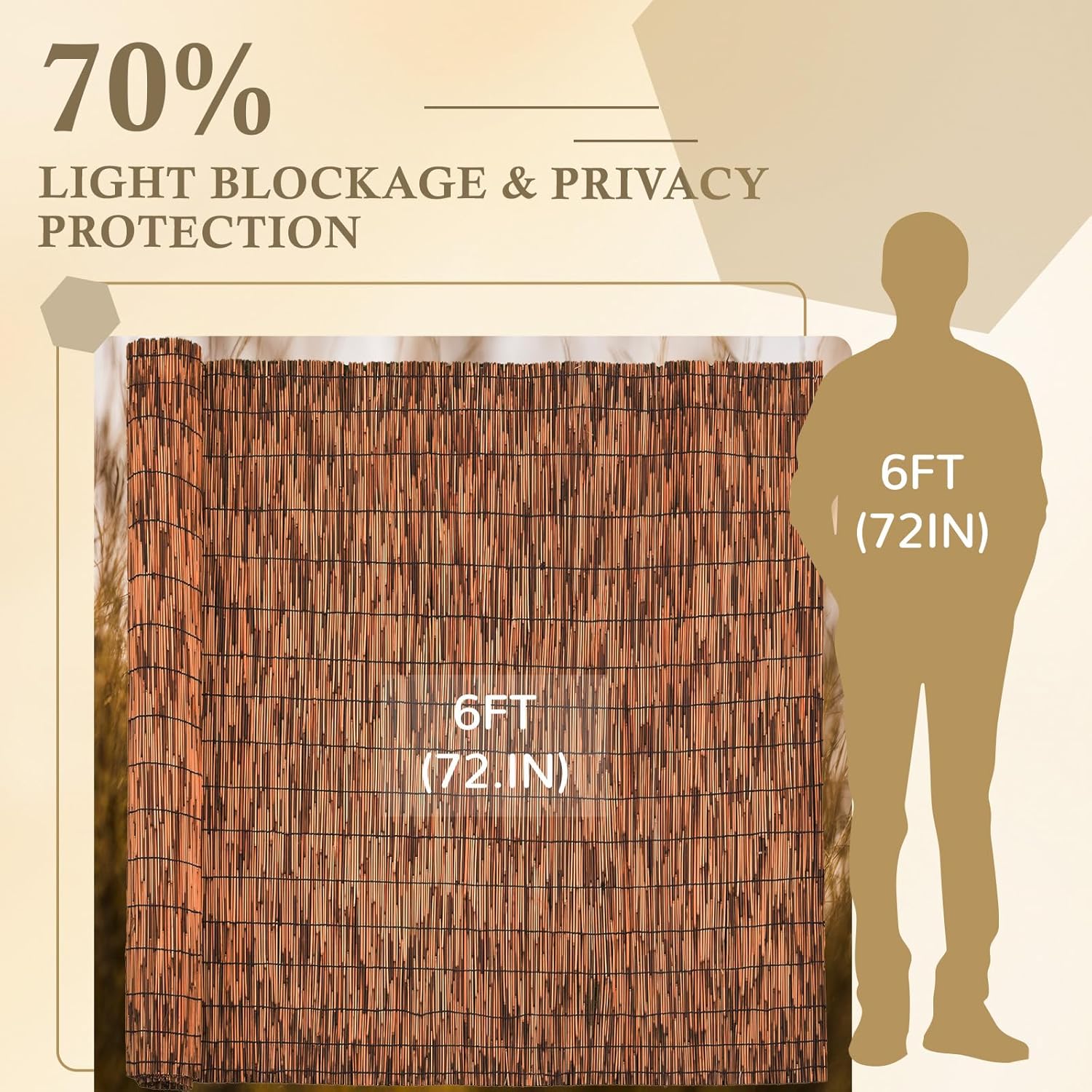 Brown 6FT X 16.4FT Reed Fencing Roll, Balcony Privacy Reed Shade Bamboo Fencing Garden Fence Border, Wind Block Sunshade Fence Screen for Outdoor Yard Patio Flower Bed Edge-VerdiqueGarden