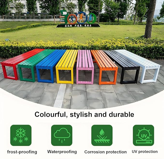 Weatherproof Metal Dining Bench, Outdoor Bench Backless Patio Bench 2-Person Farmhouse Bench Garden Bench for Kitchen, Living Room, Entryway(Red,40in)-VerdiqueGarden