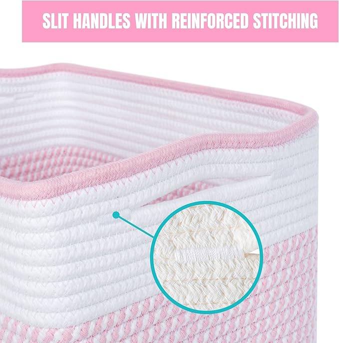 MINTWOOD Design Storage Basket for Shelves, Decorative Baskets for Organizing, Book Basket, Storage Cube Bin Box, Woven Closet Organizer, Pantry Closet and Shoe Basket, Light Pink-VerdiqueGarden