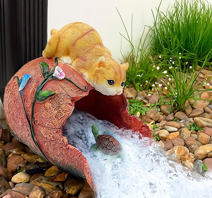 Teaeeno Orange Cat Decor Statue Gutter Downspout Extension Decorative,Animal Statue Outdoor Decor,3"×4" Rain Gutter Downspout Splash Block,Garden Splash Block Outdoor Sculpture,Rain Downspout Diverter-VerdiqueGarden