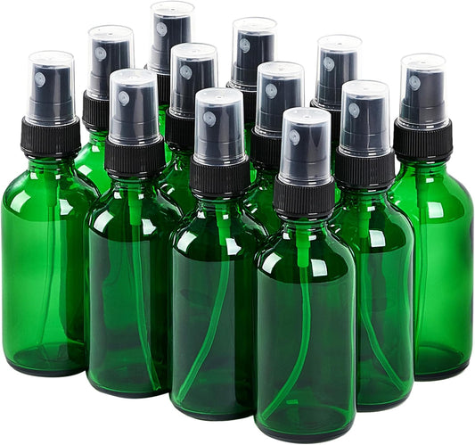 2 oz Glass Spray Bottles, Reusable Fine Mist Sprayer Small Spray Bottle, Leak-Proof Design, Perfect for Travel, Skin Care, Perfumes, Botanical, Cleansing (Green, 2oz-12pcs)-VerdiqueGarden
