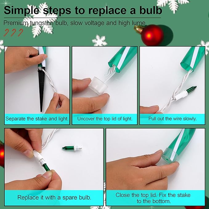 10" Christmas Candy Cane Lights - Set of 10 Pathway Markers Christmas Outdoor Yard Decorations, Green Xmas Candy Cane Stake Lights for Lawn, Walkway, Garden, Xmas Party Indoor Ornaments-VerdiqueGarden