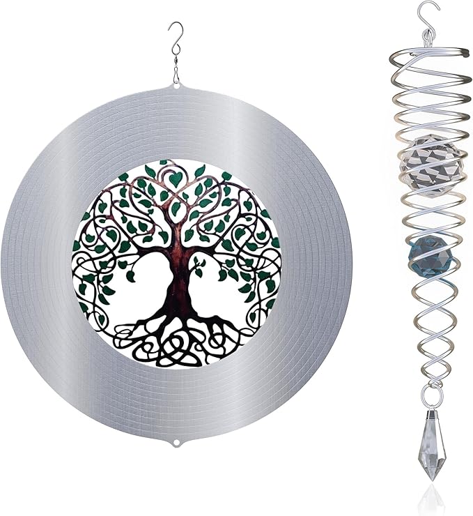 ISEO Tree of Life Wind Spinner Outdoor and Gazing Ball Set, Metal Yard and Garden Decoration, Weather-Resistant Wind Spinners for Outdoor, 6.5" Cool Garden Décor, Perfect Wind Spinner Gift-VerdiqueGarden