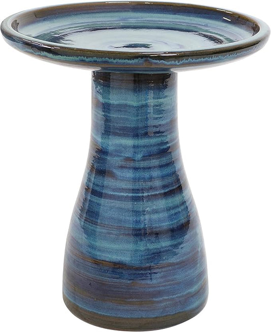Sunnydaze 21" H Ceramic Bird Bath for Outside - Hand-Painted Outdoor Bird Bath Bowl, UV/Frost-Resistant Finish - Galaxy Blue - Classic Pedestal-VerdiqueGarden