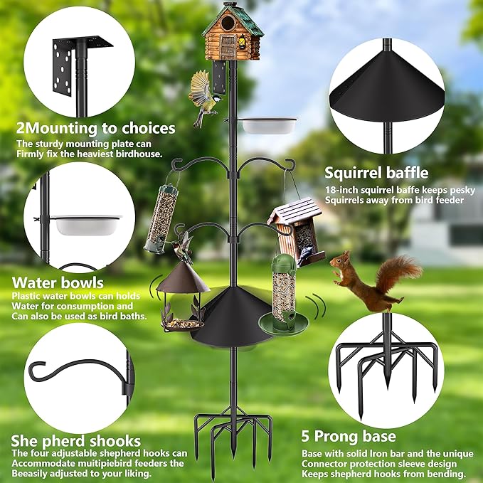 Bird Feeder Pole Stand,95 Inch House Pole for Outdoors Weather Station,Heavy Duty Metal Mount Kit Adjustable Multifunctional Bird Feeder Stand-VerdiqueGarden
