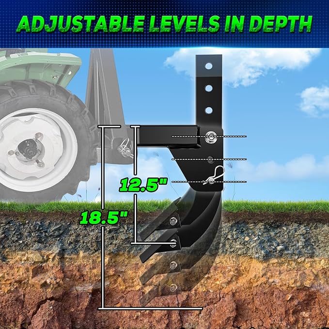 3 Point Trencher Ripper Attachment fit 2" Receivers, Hitch Mounted Ripper for Tractor Lawn Mower ATV UTV, Adjustable Subsoiler Plow with Replacement Plough Blade in Garden Farm Bury Pipes Sow Seeds-VerdiqueGarden