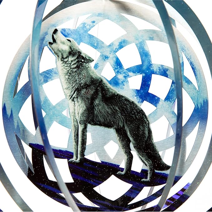 VP Home Wolf Dreamcatcher Kinetic Wind Spinner for Yard and Garden Wind Spinner Outdoor Metal Large Hanging Wolf Decor 3D Garden Art Wind Sculpture Spinners-VerdiqueGarden
