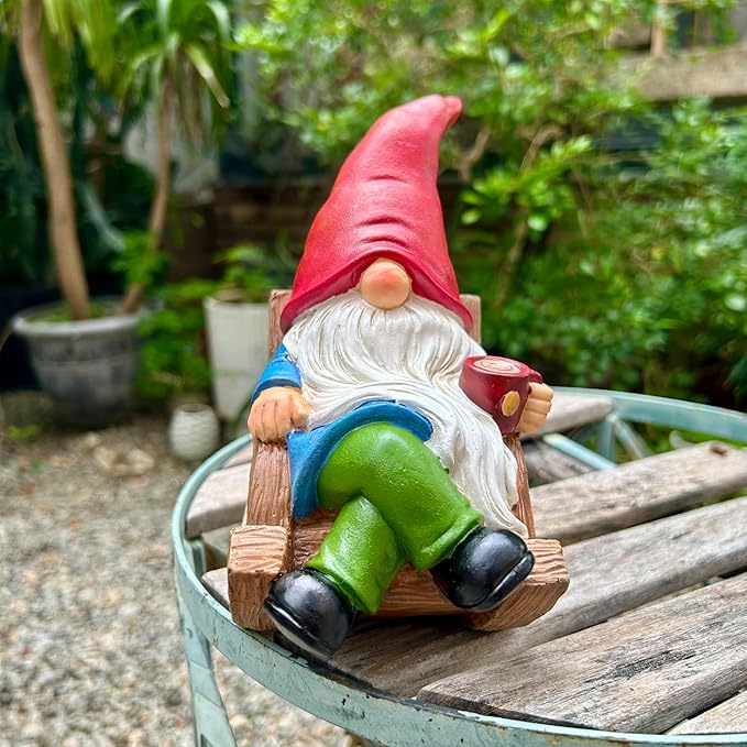 Drinking Coffee Faceless Garden Gnome Statue Decoration 7.1" Figurine Ornament for Indoor Outdoor Home Patio Yard Lawn-VerdiqueGarden
