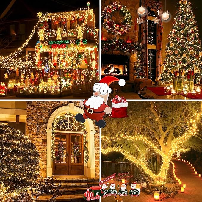 4 Pack 400 LED Solar String Lights for Outside, Solar Christmas Lights Outdoor with 8 Lighting Modes, Waterproof Green Wire Solar Powered Tree Light for Xmas Party Yard Garden Decorations (Warm White)-VerdiqueGarden