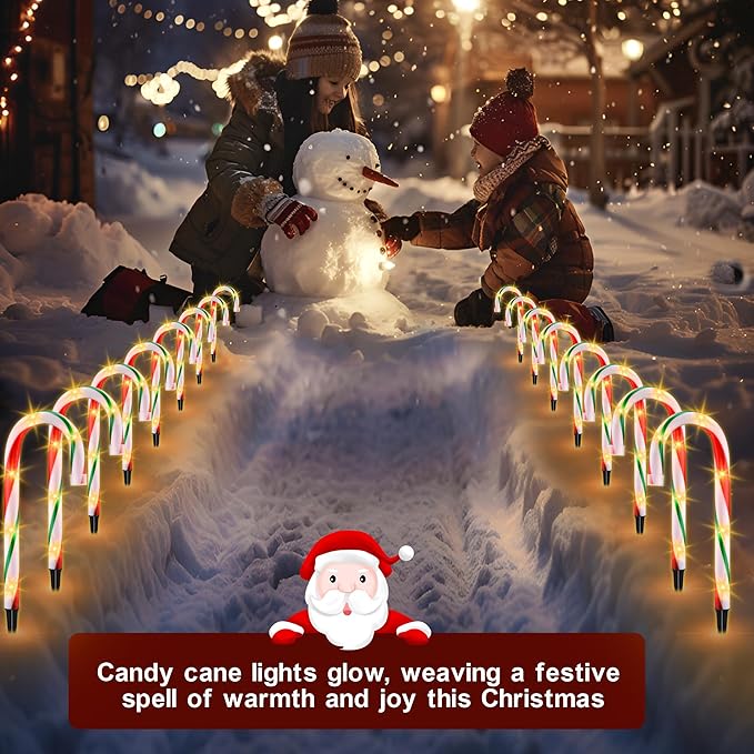 10" Christmas Candy Cane Pathway Lights, Set of 10 Pack Christmas Outdoor Decorations Candy Cane Lights Red & Green-VerdiqueGarden