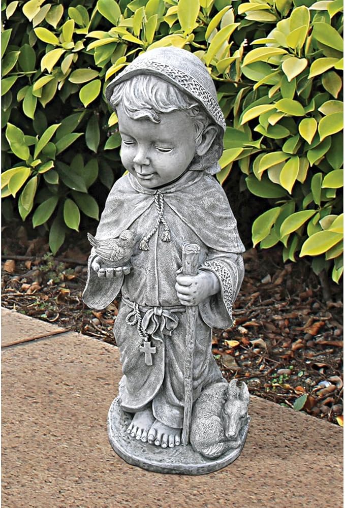 Design Toscano Baby Francis of Assisi Animal Patron Religious Garden Statue, Large Size, 23 inches tall, Cast Stone Resin, Gray Stone Finish-VerdiqueGarden