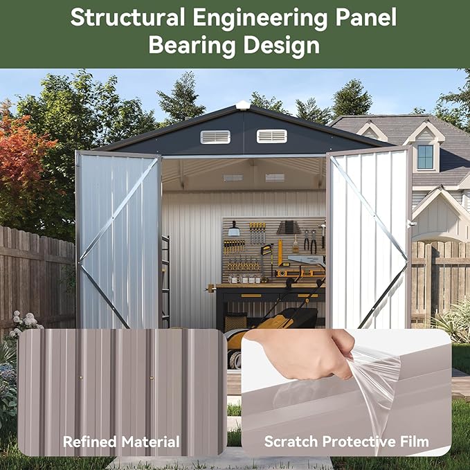 Aoxun 7x5 FT Outdoor Storage Shed Garden Metal Shed with Lockable Door Outdoor Large Shed for Tool, Garbage Can, Bike, Mower, Brown-VerdiqueGarden