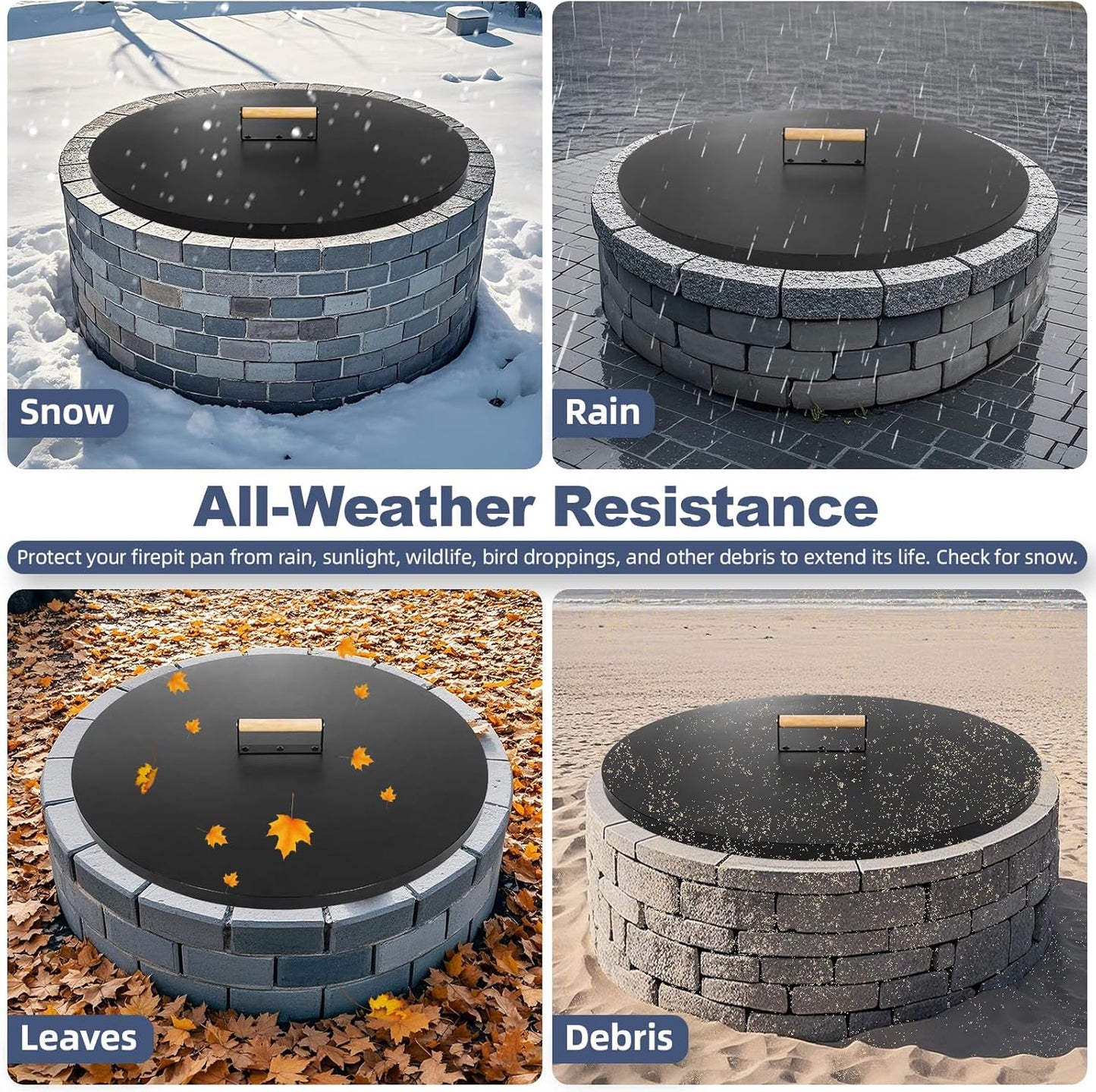 1MORE Fire Pit Lid Round 30" - Metal Firepit Lid with Wooden Handle for Patio Firepits,Rust Resistant 1.5mm Fire Pits Metal Lid,Outdoor Firepits Accessory, Smokeless Fire Pits Cover Round Metal-VerdiqueGarden