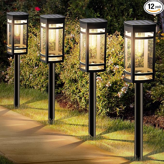 12 Pack Solar Lights Outdoor Waterproof for Garden Pathway Walkway Driveway Yard Lawn Decorative Landscape Lighting. (Warm White Light, 12)-VerdiqueGarden